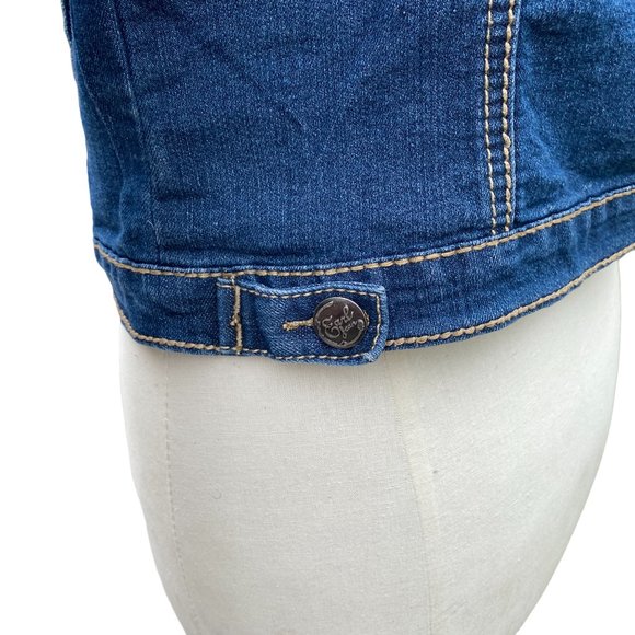 Earl Jean Distressed Faded Denim Trucker Jean Jacket-Gilmore Girls vibe-size S - Picture 7 of 16